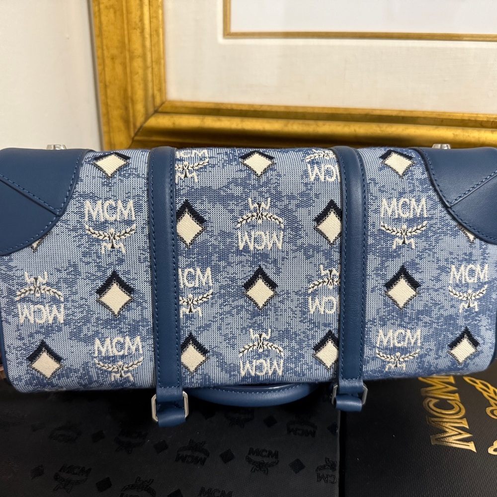MCM Denim Blue Monogram Satchel Boston bag - Picture 4 of 9